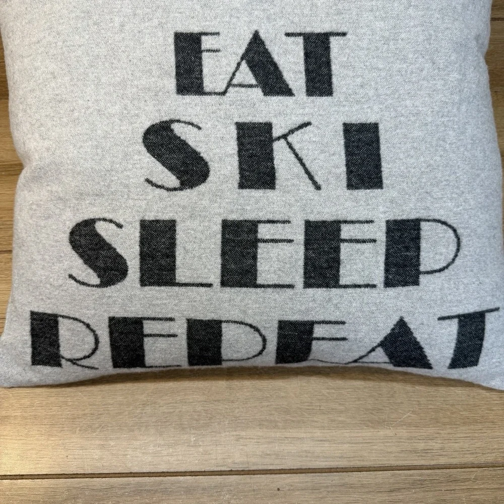 David Fussenegger Gray Soft Pillow Alpine Chalet Eat Sleep Ski Repeat Winter New